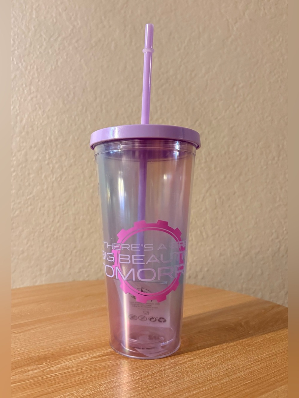 Disney Parks WDW Plastic Tumbler Cup w/ Straw Carousel of Progress New w/ Flaws